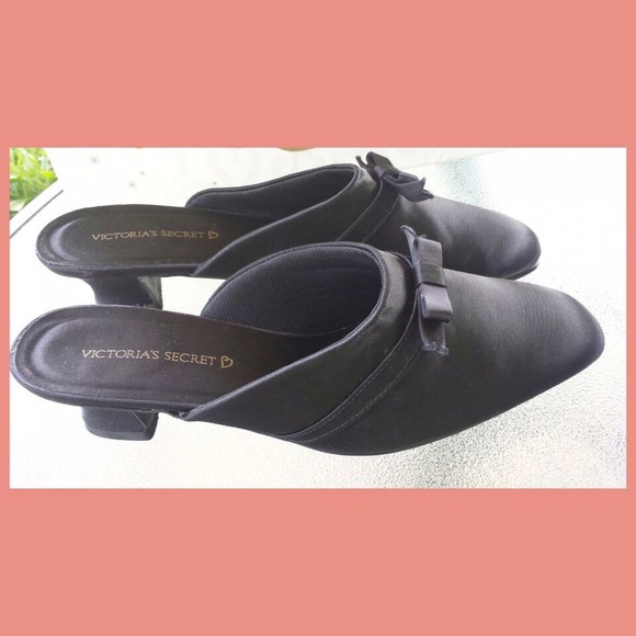 Vintage 90s VICTORIA'S SECRET Black Satin Kitten heel Boudoir Slippers N… - Picture 6 of 9